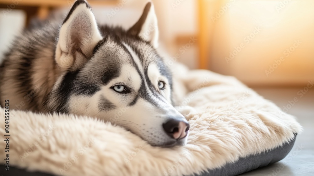 Relaxed Siberian Husky on Soft Cushion Relaxed Siberian Husky on Soft Cushion