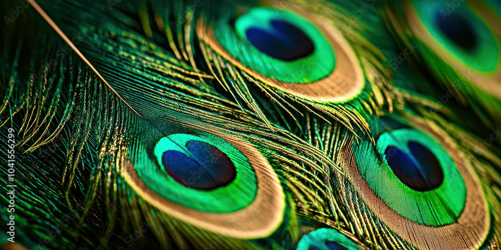 Fototapeta premium A close up of a peacock's feather, showcasing its vibrant green color