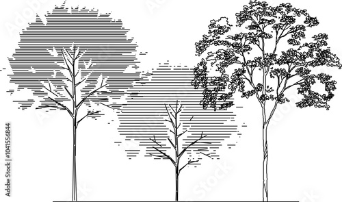 illustration design sketch complete vector image of plants and trees in parks and forests for greening in metropolis