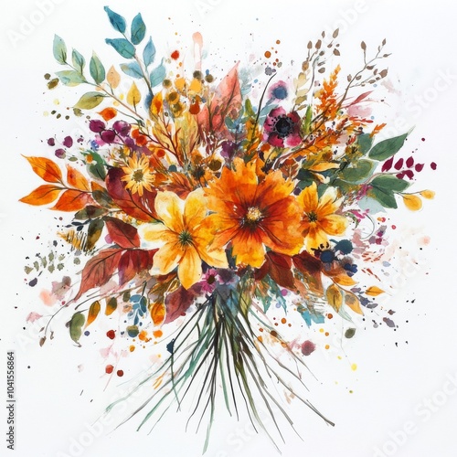 watercolor of autumun bouquet photo