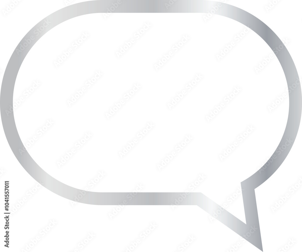 3x2 aspect ratio silver metallic speech bubble with oval shape. Blank outline talk balloon with sharp, downward-pointing triangular tail on the right on transparent background. 3x2 aspect ratio silver metallic speech bubble with oval shape. Blank outline talk balloon with sharp, downward-pointing triangular tail on the right on transparent background.