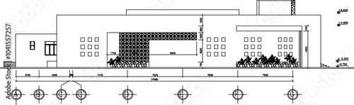 illustration design sketch vector image of modern house building design with scale size details