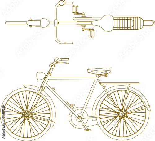 illustration design sketch vector image of old classic vintage bicycle for cycling with partner