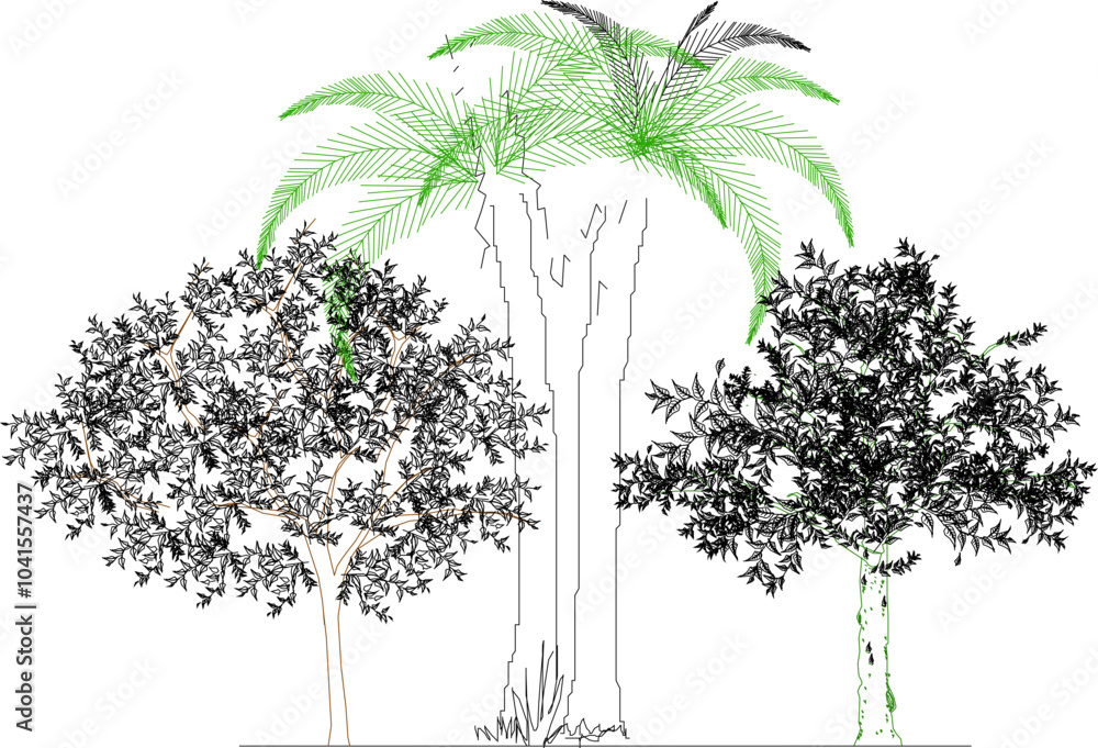 Fototapeta premium illustration design vector sketch image of tree plants in parks and forests for city greening