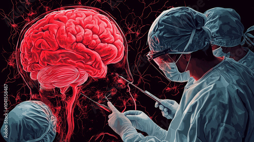 Illustration of Neurosurgical Treatment in Brain - Lobotomy (Leucotomy)