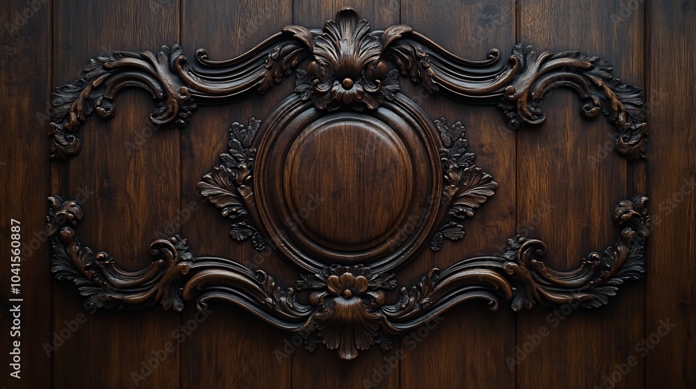 Dark walnut wooden panelled wall background with intricate carvings and deep rich tones evoking a sense of elegance and tradition perfect for a vintage or classic room setting Dark walnut wooden panelled wall background with intricate carvings and deep rich tones evoking a sense of elegance and tradition perfect for a vintage or classic room setting