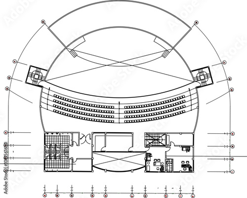 vector sketch illustration silhouette design site plan of modern performance hall building for concert