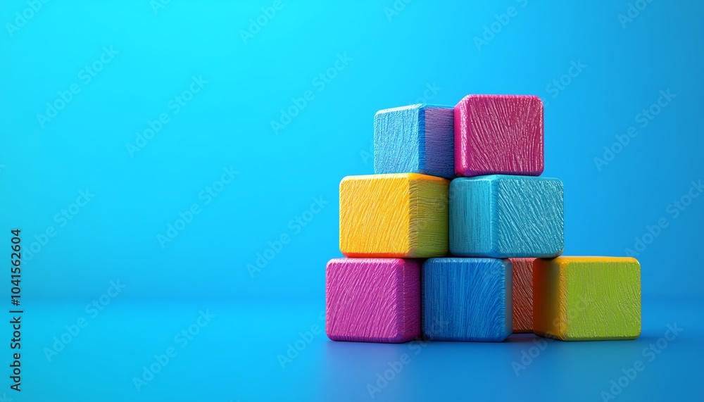 Concept of 2025 with wooden blocks arranged creatively on a blue background, 3D rendering, modern design, vibrant colors, eyecatching visuals Concept of 2025 with wooden blocks arranged creatively on a blue background, 3D rendering, modern design, vibrant colors, eyecatching visuals