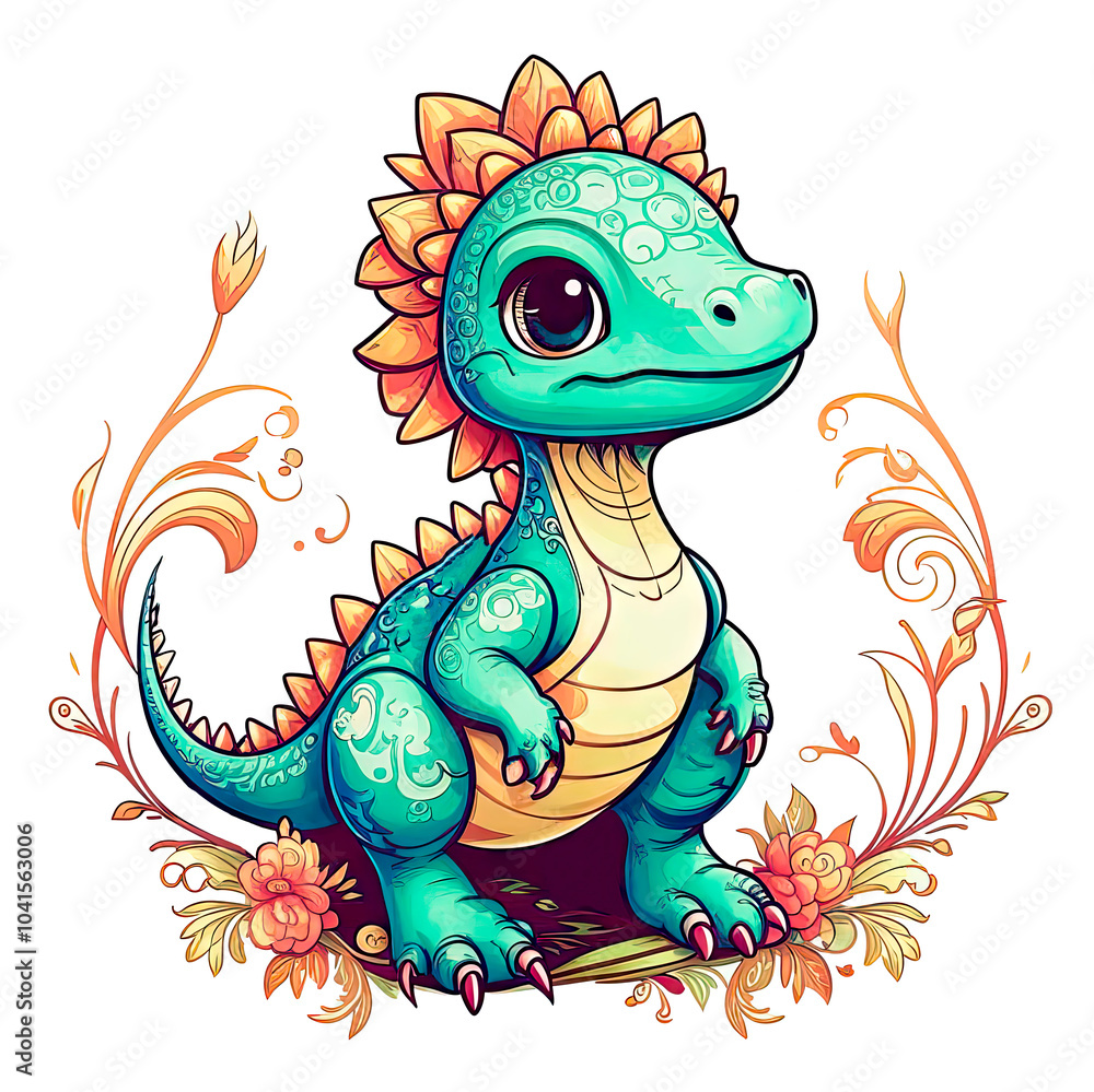 Cute little dinosaur on a white background, print for children, cartoon character. Cute little dinosaur on a white background, print for children, cartoon character.