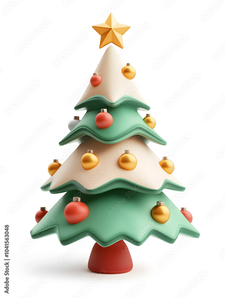 Cute 3d model of Christmas fir tree with decoration isolated on white background Cute 3d model of Christmas fir tree with decoration isolated on white background