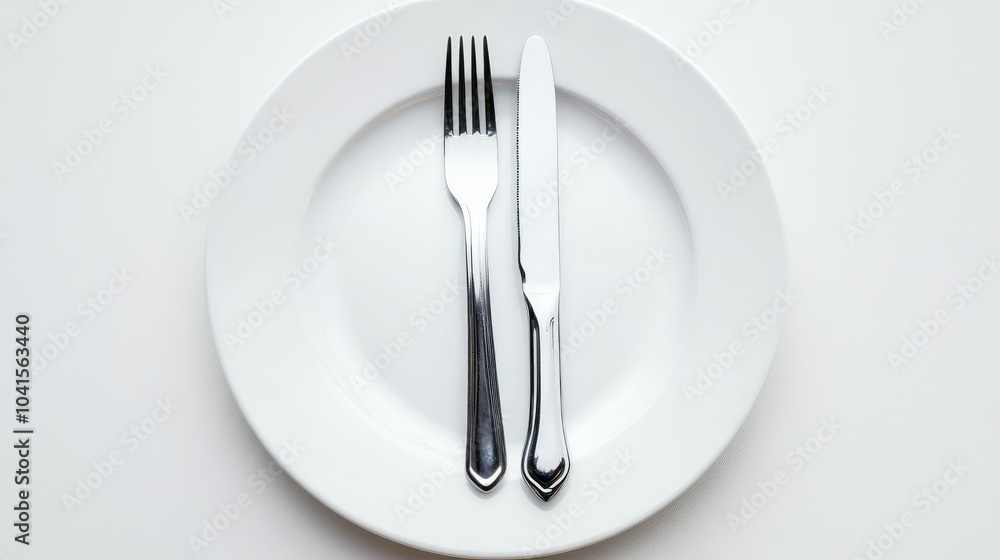 Crossed fork and knife on a white plate isolated Crossed fork and knife on a white plate isolated