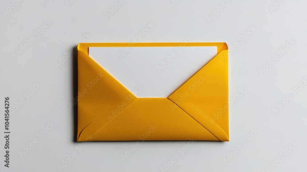 Blank white sheet on a yellow envelope set against a white backdrop Blank white sheet on a yellow envelope set against a white backdrop