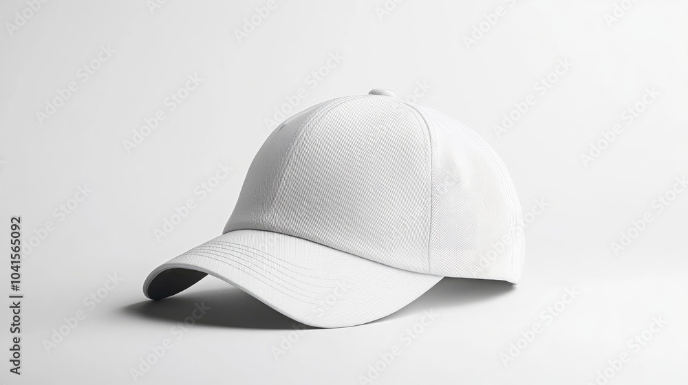 White baseball cap mockup displayed on a plain white background for versatile design presentation White baseball cap mockup displayed on a plain white background for versatile design presentation