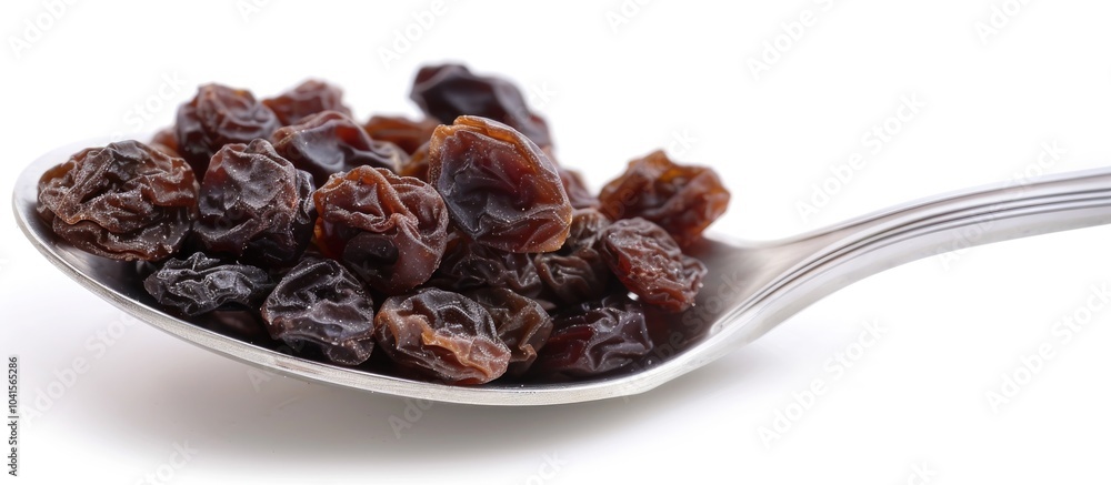 Dried Raisins In Spoon On White Background Dried Raisins In Spoon On White Background