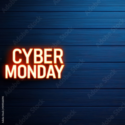 A vibrant display featuring the phrase "Cyber Monday" set against a textured blue background, highlighting the online shopping event.