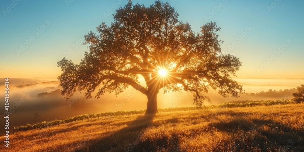 Central Valley. Oak Tree in Morning Light on Paso Robles Hill in California Wine Country Central Valley. Oak Tree in Morning Light on Paso Robles Hill in California Wine Country