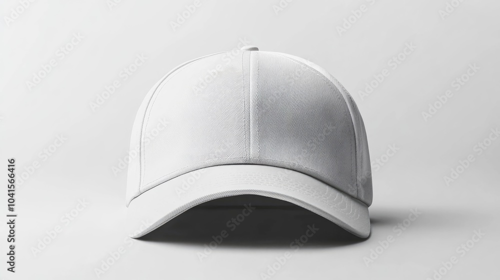 White baseball cap mockup displayed on a plain white background for versatile design presentation White baseball cap mockup displayed on a plain white background for versatile design presentation