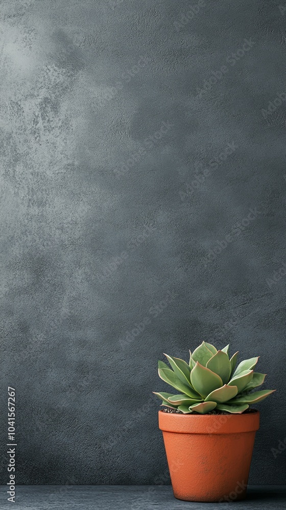 Minimalist succulent in terracotta pot against textured gray wall, embodying simplicity and modern interior design. Perfect for zen-inspired spaces. Minimalist succulent in terracotta pot against textured gray wall, embodying simplicity and modern interior design. Perfect for zen-inspired spaces.