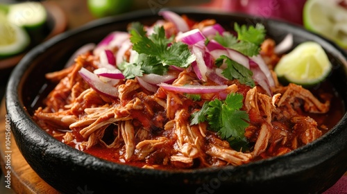 Cochinita pibil dish Traditional Mexican cuisine Vertical composition