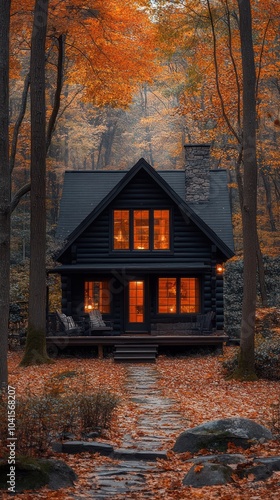 Autumn Cabin in the Woods - Realistic Image