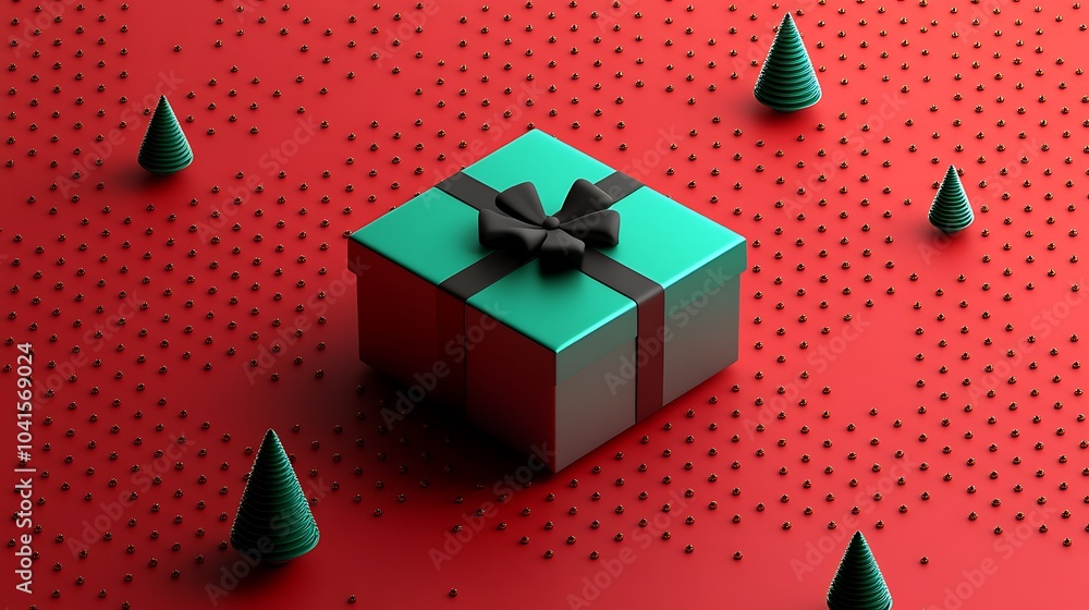 Obraz premium 3D Festive Gift Box Surrounded by Holiday Trees