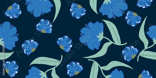  hand drawn flowers seamless pattern. Abstract floral background. Template for design, textile, fashion, surface design, fabric, interior decor, wallpaper