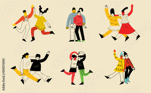 Best friends concept illustration. Vector illustration of multicultural girls and multicultural friendship. Happy friendship day. Teenage girl friends hugging and having fun.