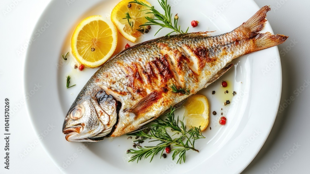 Fresh St Peter s fish served on a white plate Fresh St Peter s fish served on a white plate