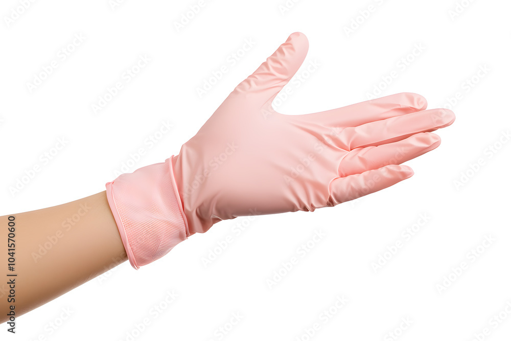 Hand with protective rubber latex glove isolated on white background Hand with protective rubber latex glove isolated on white background