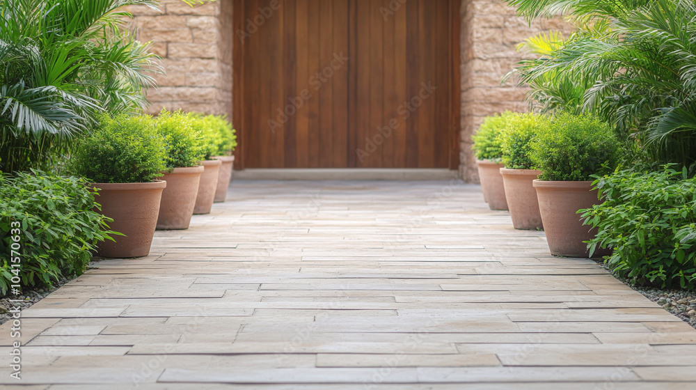 Stone Pathway Leading to a Modern House Entrance Stone Pathway Leading to a Modern House Entrance