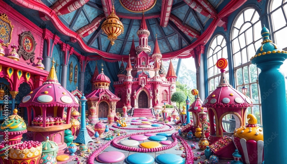 Obraz premium A room that is filled with lots of candy and a magnificent castle