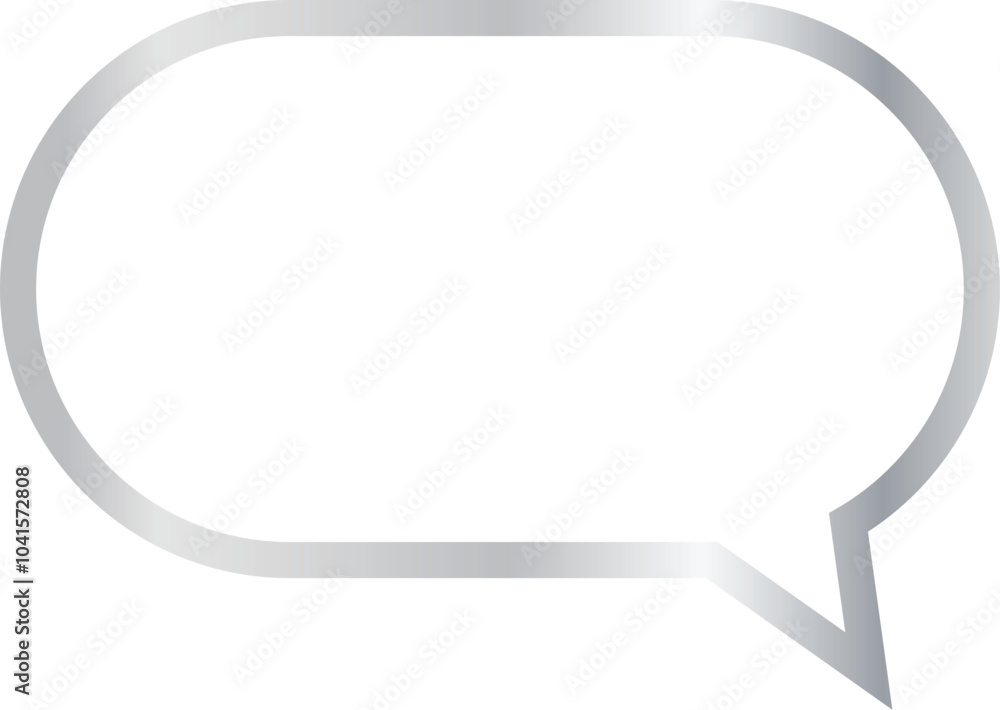 16x9 aspect ratio silver metallic speech bubble with oval shape. Blank outline talk balloon with sharp, downward-pointing triangular tail on the right on transparent background. 16x9 aspect ratio silver metallic speech bubble with oval shape. Blank outline talk balloon with sharp, downward-pointing triangular tail on the right on transparent background.