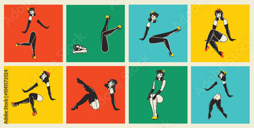 Wow pop art illustrations of the sexy young groovy retro women. Vector colorful background in pop art retro comic style for advertising.