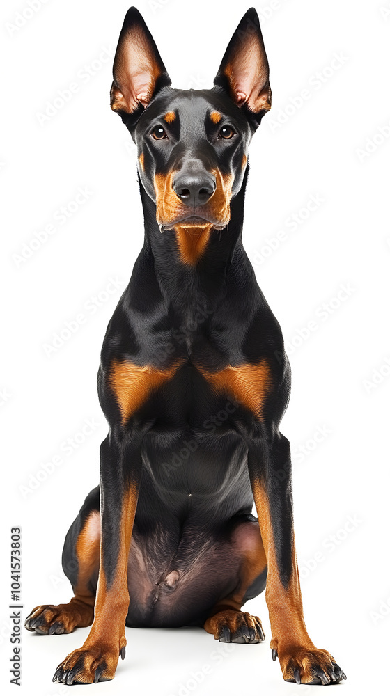 Doberman sitting, isolated on white background Doberman sitting, isolated on white background