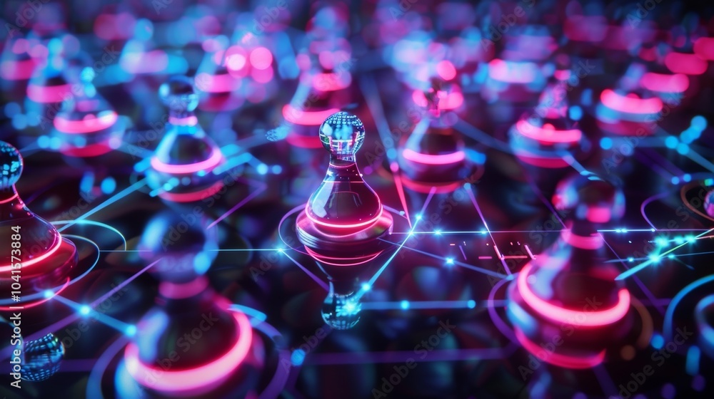 A game board with elements and particles arranged in a strategic pattern. A game board with elements and particles arranged in a strategic pattern.