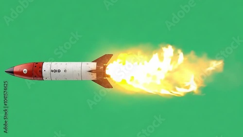 rocket launch motion on green screen, rocket launch with red fire effect, generative ai