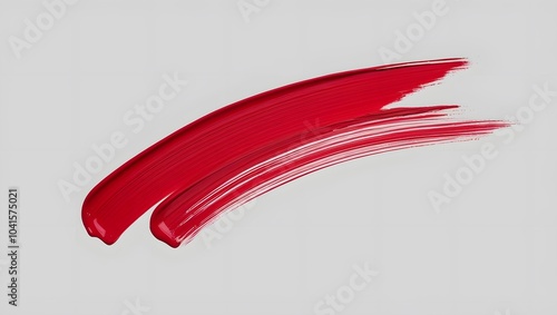 Red paint brush stroke isolated on white background, smudged Red lipstick products.