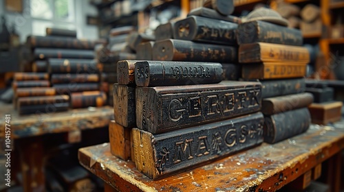 Vintage Letterpress Printing Blocks Close Up