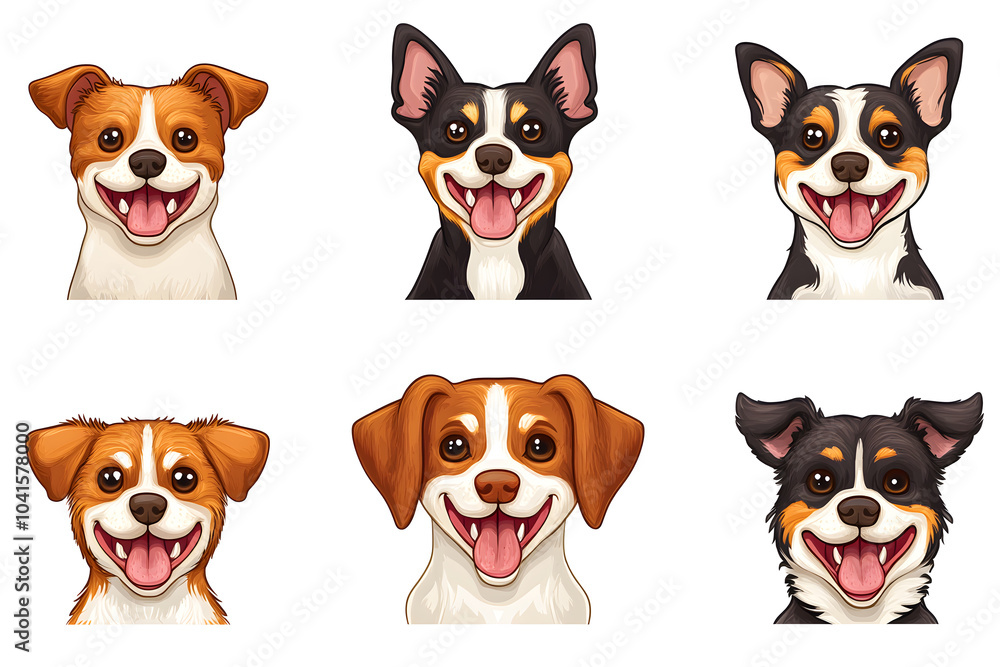 Obraz premium Collection of cartoon style dog faces isolated on white background