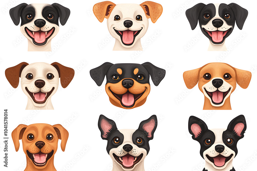 Obraz premium Collection of cartoon style dog faces isolated on white background
