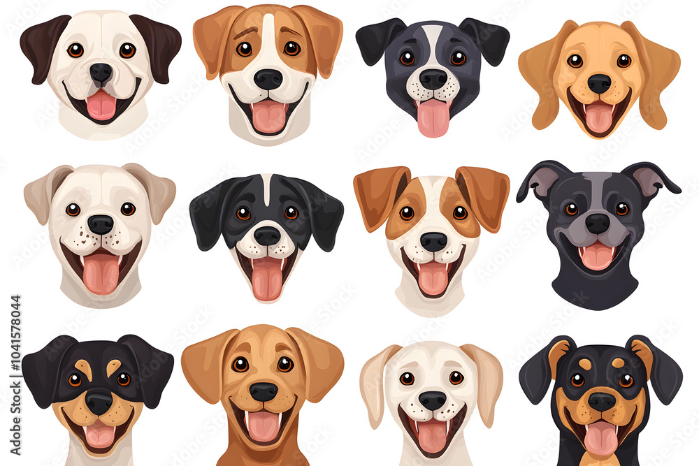 Collection of cartoon style dog faces isolated on white background Collection of cartoon style dog faces isolated on white background