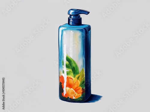 Shampoo bottle hand drawn painted painting illustration on plain white background