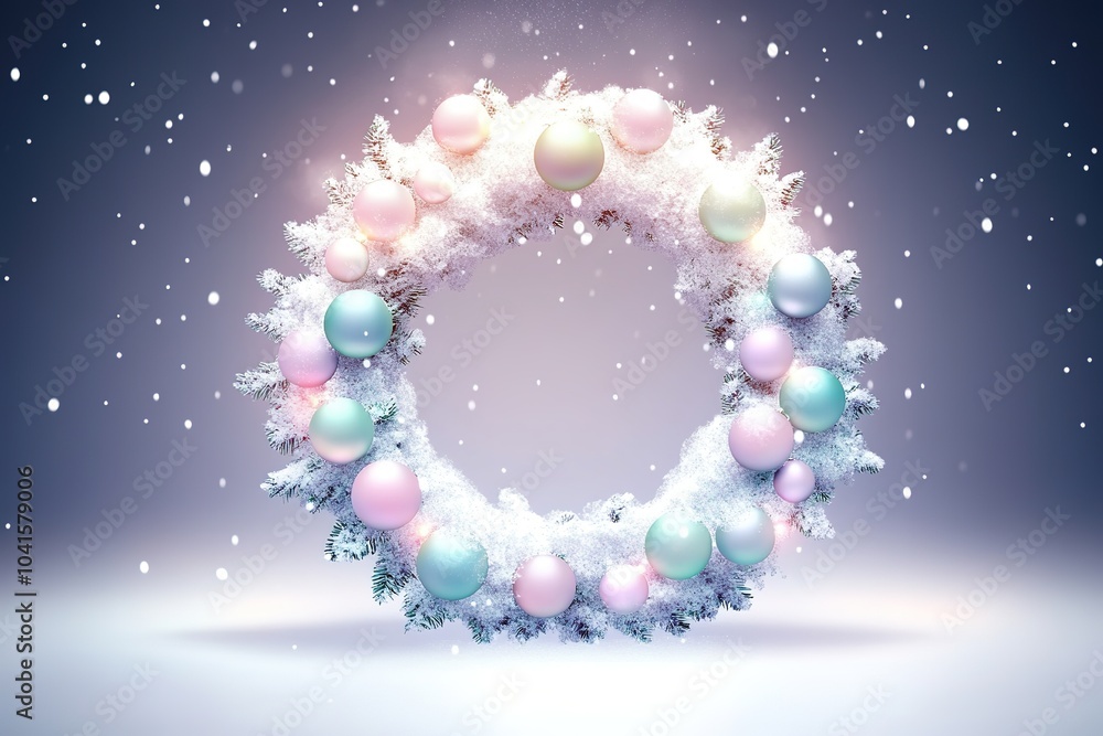 Festive wreath with snowflakes on cool background Festive wreath with snowflakes on cool background