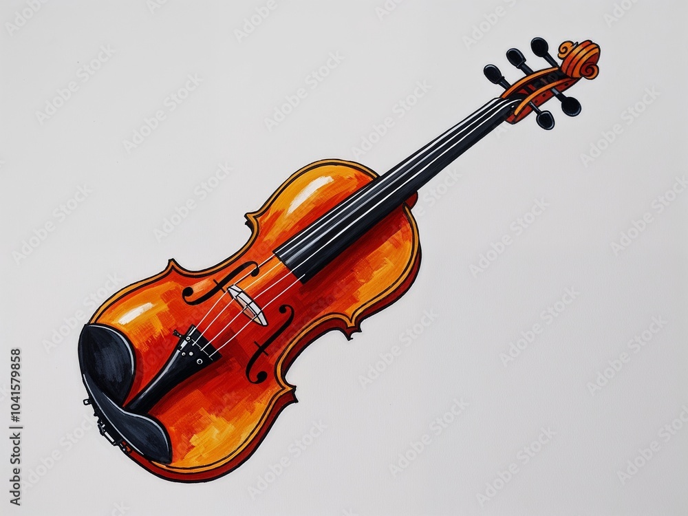 Fototapeta premium Violin hand drawn painted painting illustration on plain white background