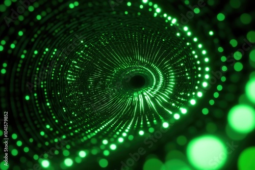 CSS Spotlight: Green Pixel Spiral in Black Tunnel with Shining Light