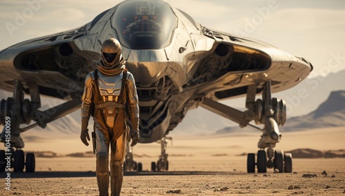 Fighter pilot and supersonic jet on military airbase during sunset