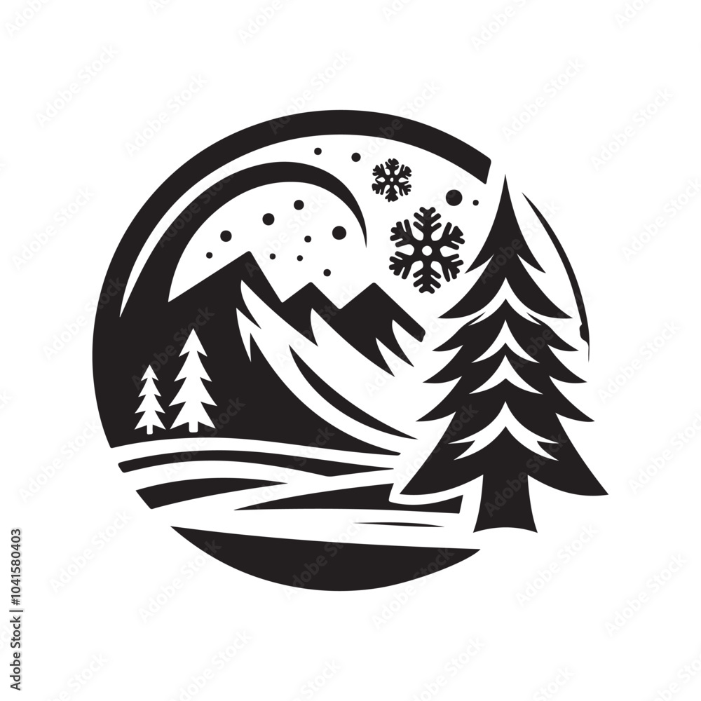 Crisp Winter Mountain Silhouette Vectors for T-shirt, Mug, and Poster Designs Crisp Winter Mountain Silhouette Vectors for T-shirt, Mug, and Poster Designs
