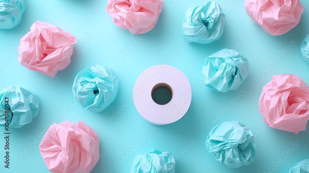 3D toilet paper roll on a pastel mint background, toilet paper, calming and cool 3D toilet paper roll on a pastel mint background, toilet paper, calming and cool