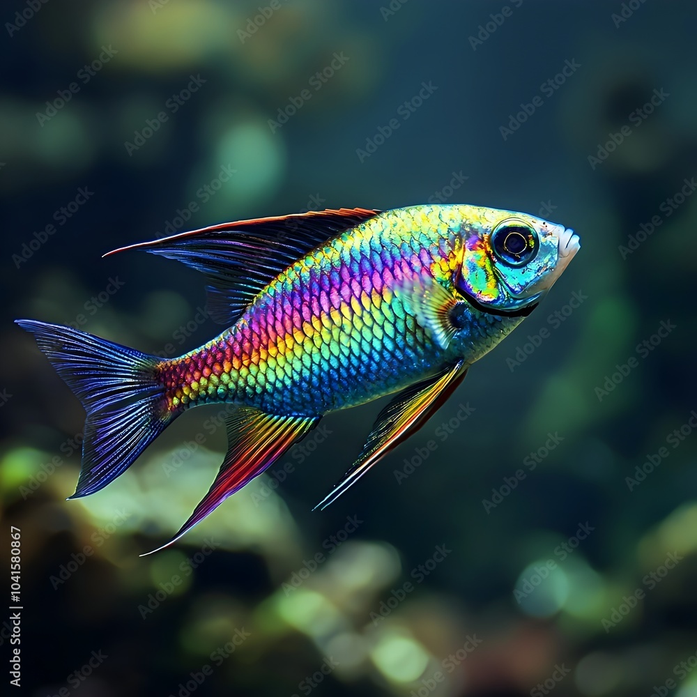 Fototapeta premium Striking Rainbowfish Shimmering in Tropical Underwater Scene Vibrant Spectrum of Life