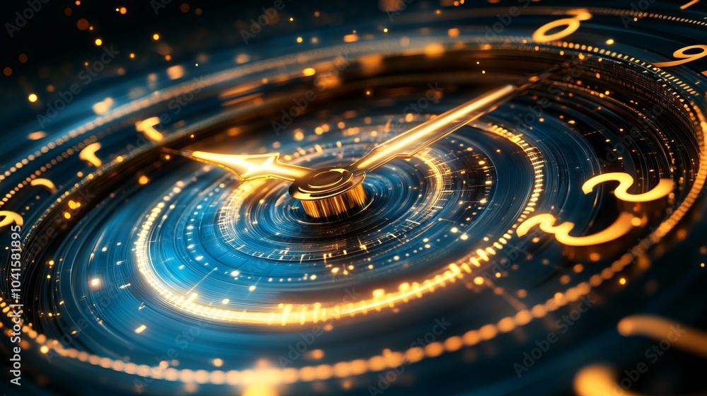 A luminous clock with spiraling numbers creates an abstract 3D illustration, capturing the essence of time and movement. The rotating spiral symbolizes the relentless passage of time A luminous clock with spiraling numbers creates an abstract 3D illustration, capturing the essence of time and movement. The rotating spiral symbolizes the relentless passage of time